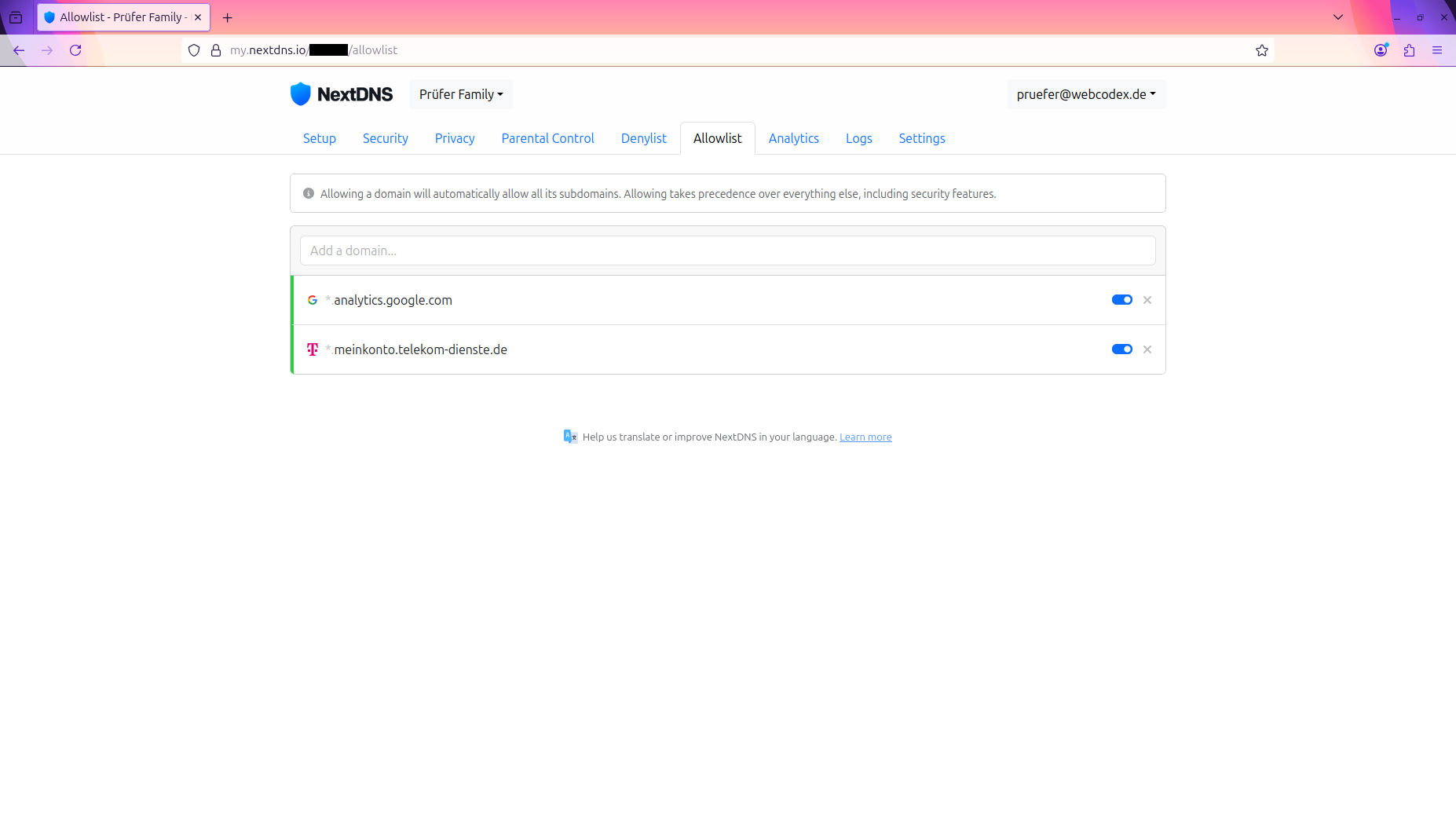 NextDNS Allowlist Configuration